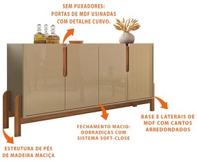 Aparador Buffet 4 Portas Belle 170 cm Champagne e Cedro - D'Rossi