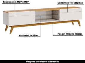 Rack Bancada 2 Gavetas 180cm Amy Off White/Nature G29 - Gran Belo