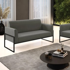 Sofá Namoradeira Base Industrial Alta Preto Marisa Suede - Grafite