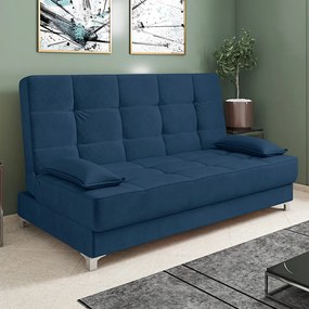 Sofá Cama Equador 193 cm Encosto Reclinável Veludo Pés Plástico Cromado - D'Rossi - Azul Marinho