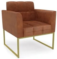 Sofá Namoradeira e 1 Poltrona Base Industrial Dourado Ana Sintético PU