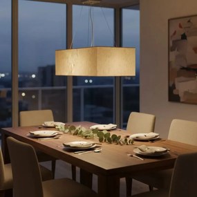 Lustre Pendente Retangular Md-4372 Cúpula em Tecido 60x40cm Linho Bege