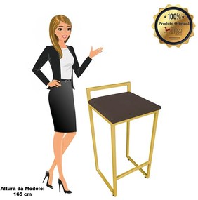 Banqueta Alta Industrial Pietra Suede Marrom Base Dourado D'Rossi