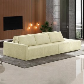Sofá Ilha Modulado Milos 342cm Puff Lateral Bouclê Off White G33 - Gran Belo