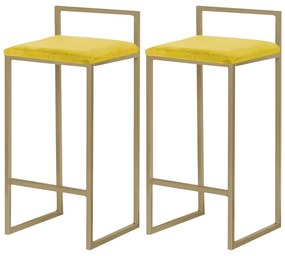 Kit 2 Banqueta Decorativa Selena Base Gold Suede Amarelo G41 - Gran Belo