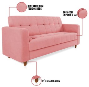 Sofá 03 Lugares Arezzo Suede Pés Chanfrado Castanho D01 - D'Rossi - Rose