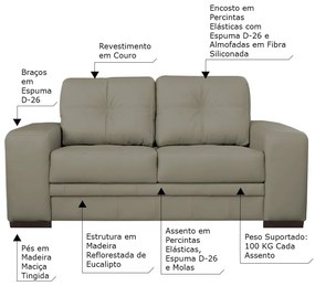 Sofá 2 Lugares Sala de Estar Milano 170cm Couro Nude G58 - Gran Belo