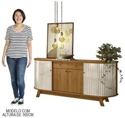 Balcão Buffet Mônica 183cm e Cristaleira Melina M01 Naturale/Off White