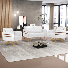 Kit 01 Namoradeira 02 Lugares e 02 Poltronas Mari Corano Base de Madeira MA30 - D'Rossi - Branco