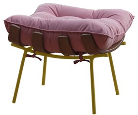 Puff Decorativo Sala de Estar Abel Base de Madeira Dourado Suede Rosa G41 - Gran Belo