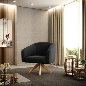 Poltrona Decorativa Giratória MA30 Stella Veludo D03 - D'Rossi - Preto