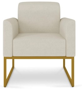 Poltrona Decorativa Isabella Base Industrial Linho Bege/Dourado G19 - Gran Belo