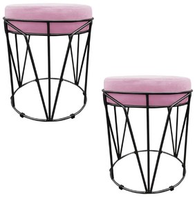 KIT 02 PUFF BABU SUEDE BASE PRETO DROSSI - Rosa Bebê