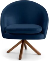 Poltrona Decorativa Base Giromad Madeira Rafa C-304 Veludo Azul Marinh