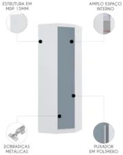 Guarda Roupa Canto Obliquo 70cm 1 Porta Taiga Branco/Grey L01  - Mpoze