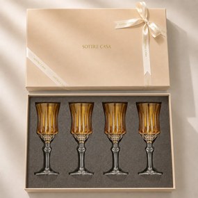 Kit 4 Taças de Cristal Lapidado 66 p/ Vinho Branco c/ Caixa de Presente - Amarelo  Amarelo