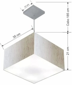 Lustre Pendente Quadrado Md-4020 Cúpula em Tecido 21/35x35cm Linho Bege - Bivolt