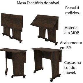 Mesa com rodizio para Escritório Home Office ME4117 MDP Rustico G69 - Gran Belo