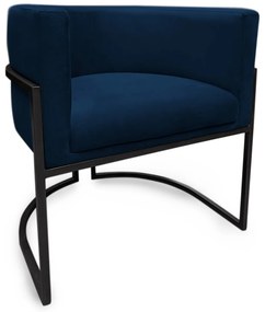 Poltrona Decorativa Base Metal Preta Luna Veludo Azul - Sheep Estofados - Azul escuro