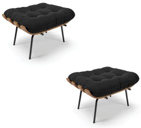 Kit 02 Puffs Costela Suede Base Metálica Preto - D'Rossi - Preto