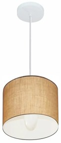 Lustre Pendente Cilíndrico Md-4046 Cúpula em Tecido 18x18cm Palha - Bivolt