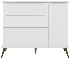 Cômoda Infantil 1 Porta 3 Gavetas 100% MDF Pés Retrô Melinda Branco -