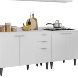Armário de Cozinha Com Tampo CP05 260cm Pérola Branco Z34     - Mpozen