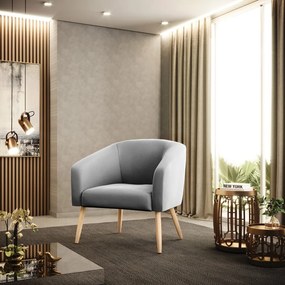 Poltrona Decorativa Pé Palito Natural Kit 2 Stella Suede D03 - D'Rossi - Cinza