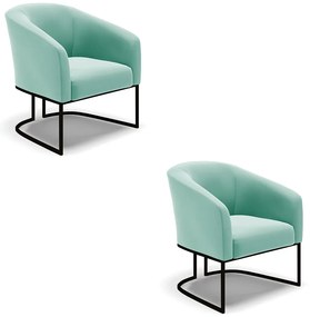 Poltrona Decorativa Industrial Preto Kit 2 Stella Suede D03 - D'Rossi - Azul Turquesa