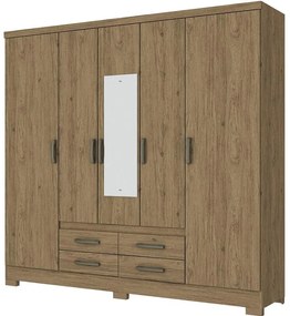 Guarda Roupa Roupeiro 5 Portas 4 Gavetas com Espelho Alba