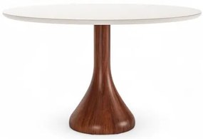 Mesa Jantar Maribela Redonda Cor Castanho Com Vidro Branco 100cm - 76777 Sun House