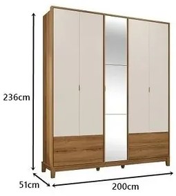 Roupeiro Grafeno Com Espelho Nature/Off White - J&amp;A Móveis