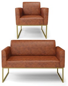 Sofá Namoradeira com Poltrona Base Industrial Dourado Marisa Corano D03 - D'Rossi - Nozes