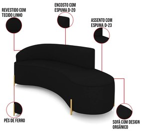 Sofá 4 Lugares Orgânico 220cm Pé Dourado Morgan Linho D03 - D'Rossi - Preto