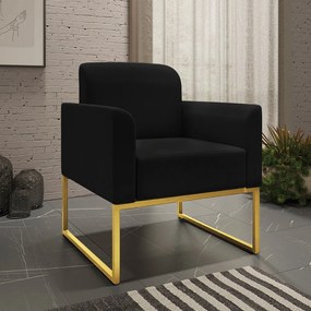 Poltrona Decorativa Isabella Base Industrial Suede Preto/Dourado G19 - Gran Belo