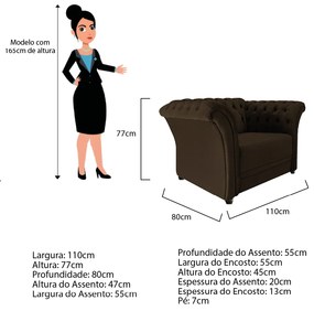 Poltrona Decorativa Chesterfield Sofia Corano Marrom - ADJ Decor