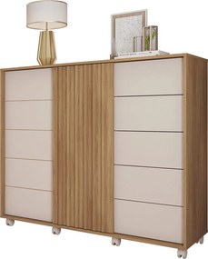 Cômoda Ripado Tulia 136cm 2 Portas 5 Gavetas MDP Buriti/OffWhite G11 - Gran Belo