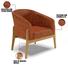 Poltrona Decorativa Base de Madeira Stella Sintético PU D03 - D'Rossi - Nozes