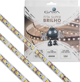 Fita De Led Super Brilho 12W Por Metro 12V Irc80 5M - LED BRANCO NEUTRO (4000K)