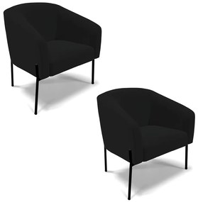 Poltrona Decorativa Pé de Ferro Preto Kit 2 Stella Linho D03 - D'Rossi - A79 Preto