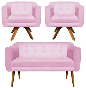 KIT 01 NAMORADEIRA E 02 POLTRONAS GIRATO - Rosa Bebê