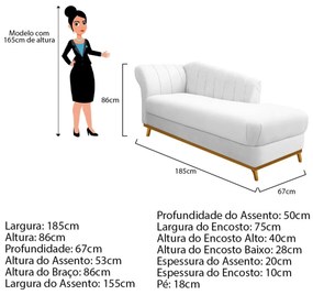 Recamier Vanessa 185cm Lado Direito Suede Branco - ADJ Decor