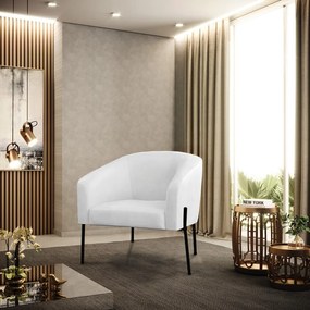 Poltrona Decorativa Pé de Ferro Preto Kit 2 Stella Sintético PU D03 - D'Rossi - Branco