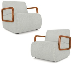 Kit 2 Poltronas Decorativa Sala de Estar Odessa Braços em Madeira Bouclê Cinza Claro G33 - Gran Belo