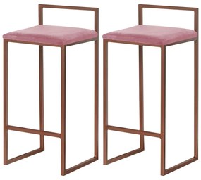 Kit 2 Banqueta Decorativa Selena Base Bronze Suede Rosa G41 - Gran Belo