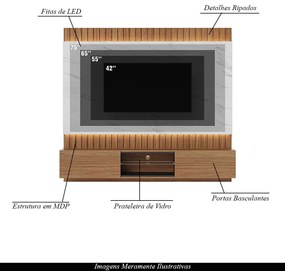 Home Painel Suspenso 180cm Ripado Lazio Led Noce/Calacata G73 - Gran Belo