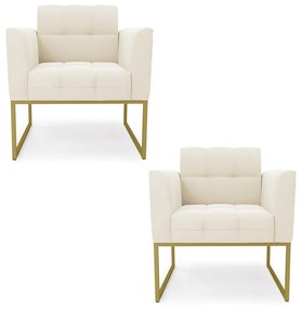 Kit 2 Poltronas Elisa Veludo Base Metálica Industrial Dourado D03 - D'Rossi - Bege