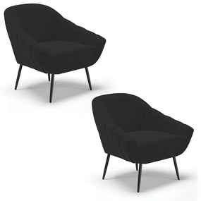 Kit 02 Poltronas Giovana Veludo Pés Palito de Ferro D03 - D'Rossi - Preto