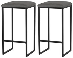 Kit 2 Banqueta Decorativa Billie Base Preta Suede Cinza G41 - Gran Belo