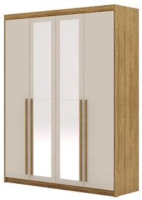 Guarda Roupa Com Espelho Dubai 4 Portas Nature/Fendi - Vila Rica Móveis